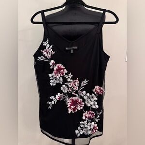 White House Black Market Black Tank Top with Floral Embroidery